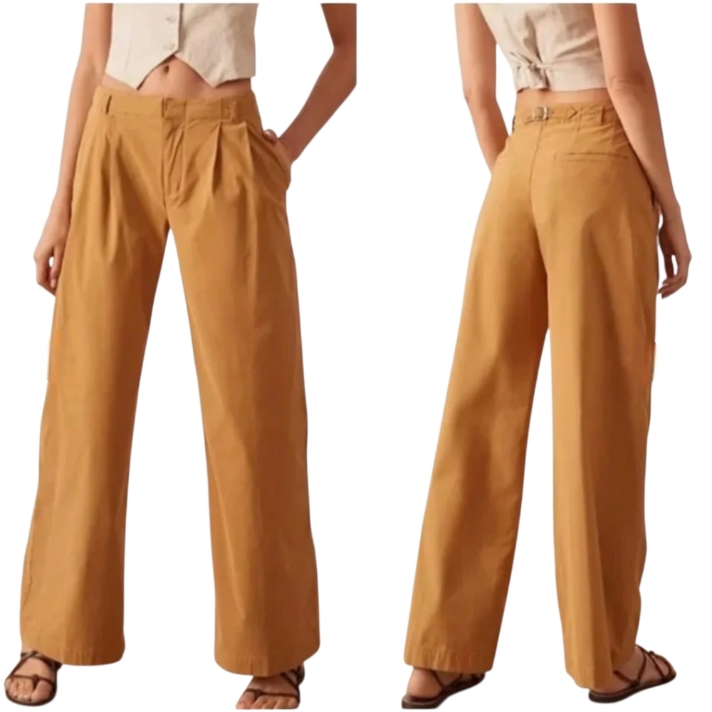 Anthropologie‎ Low-Rise Wide-Leg Trousers Back Buckle